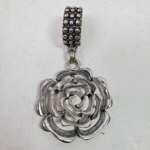 Vintage Rose Pendant Statement 3.5 Inch Long Total Silver Decorative